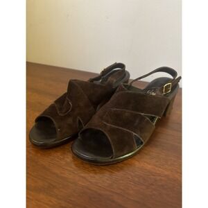 Vintage 1970's Amalfi By Rangoni  Brown Suede Sandals Made In Italy ‎ Size 9.5M